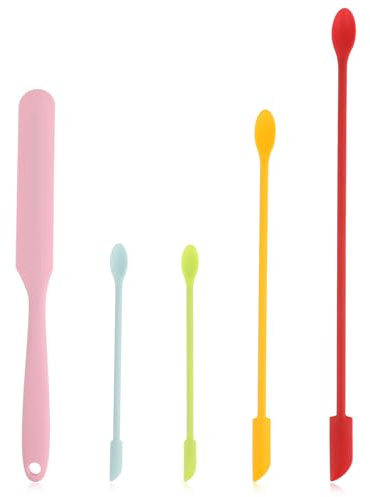 5 spatole in silicone riutilizzabili, piccole spatole per trucco, 3 misure, cucchiaio cosmetico, spatola in silicone per bottiglie strette, marmellata, lozione di bellezza, crema