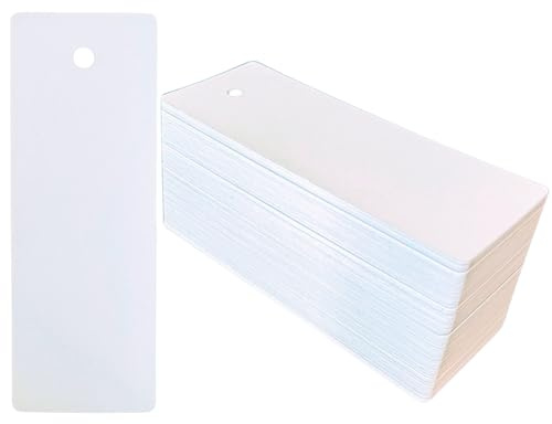 Gionello 150 Blank White Cardstock Bookmarks with Pre-Punched Hole - Bulk Plain Bookmarks to Decorate, Gift/Price Tags, School and DIY Projects (5.5 x 2) Made in USA