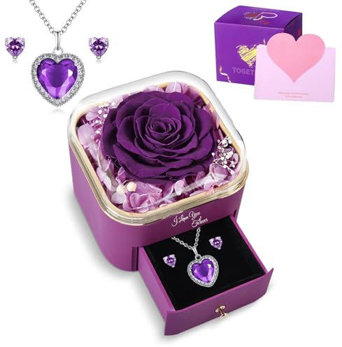 MARUKO Preserved Roses Gift Box,Christmas and Thanksgiving gifts,Eternal Rose Gift for Her Women Mum Wife Girlfriend on Christmas Valentines Day Mothers Day Anniversary Birthday (Purple)