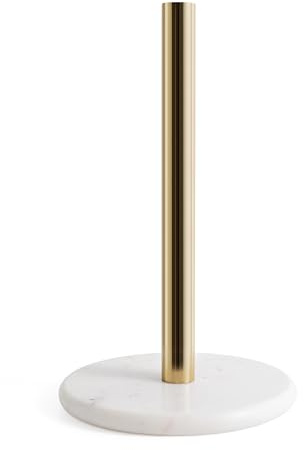 Assorted Collections Kitchen Roll Holder with Marble Base - Free Standing Paper Towel Dispenser for Standard Rolls (Gold)