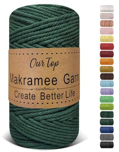 OurTop Premium makramégarn mörkgrönt, 5 mm x 110 m, makramésnöre, makramérep, garn för gör-det-själv-hantverk, vävning, dekoration, hängande växt växt hängare