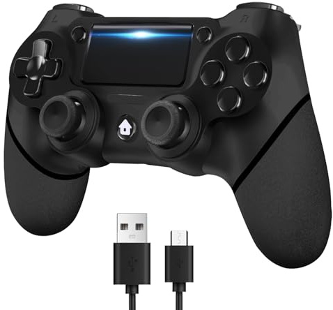 YUYIU Aggiornamento Wireless Controller per Ps4 Remote Plays-tation 4/Slim/Pro/PC, Controllori con Doppio Vibrazione Shock Speaker, Jack per Cuffie Touch Pad Six Axis Motion Control (Luminoso Nero)