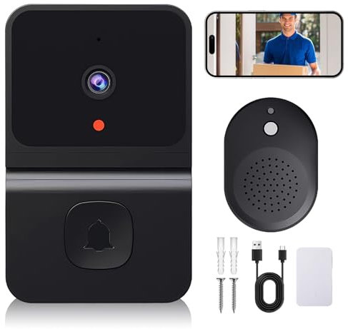 LEKEFETO Video Türklingel mit Kamera Kabellos, WLAN Video Türklingel mit Kamera, 2.4GWifi Video Doorbell Nachtsicht/2-Wege-Audio/Unterstützt SD&Cloud-Speicher mit Chime