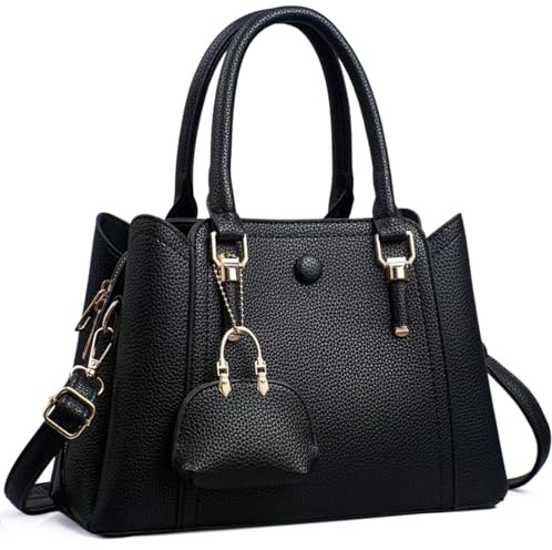 Myhozee Handtasche Damen Mittelgroß Elegant Tasche Leder Taschen Tote Bag Damen-Henkeltaschen Funktional Umhängetasche Schultertasche Handtaschen Handbags for Women Mittelgross Schwarz