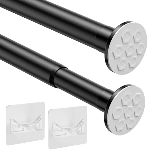 VirtuGro 90-160CM Tringle Rideau Extensible sans Percage peut Supporter 20KG Tringle Rideau Douche Barre Telescopique Robuste&Épais Pour Armoires Salles de Bains Placards Noir