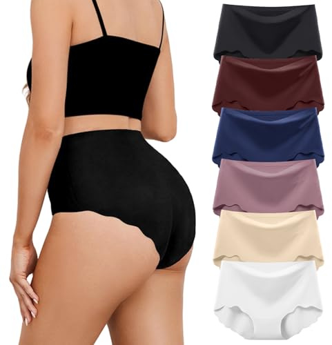 HAGOT 6 Pezzi Slip Senza Cuciture da Donna, Intimo a Vita Alta, con Bordi Ondulati, Copertura Totale della Schiena, Confezione Multipla