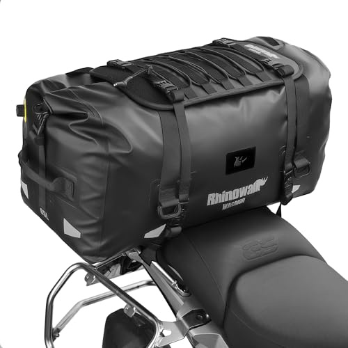 Rhinowalk Borsa posteriore per moto 65L – Extra grande impermeabile da touring con pannello di espansione e sistema MOLLE