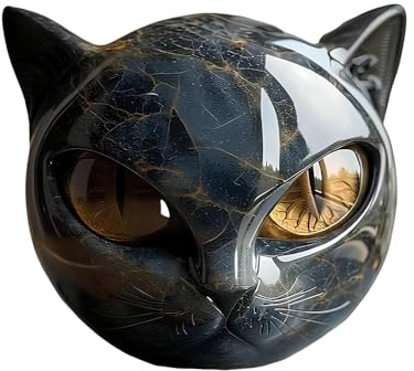 FACIOWN Black Cat Stone Sculpture,Figurine Handcrafted Look Resin Statue,with Amber Eyes, Elegant Shelf Decor for Home or Office (Yellow)