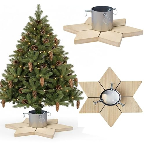 COIL Soporte para árbol de Navidad con almacenamiento de agua, soporte rústico, base para árbol real, capacidad de agua: 1 – 1,3 litros, diámetro del tronco: 3,5 – 11 cm, color plateado, ancho 47 cm