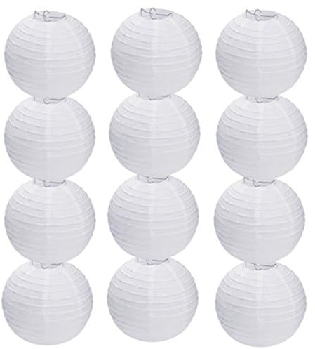 Clonynix 12Pcs 6 White Paper Lanterns Decorative Chinese, Japanese Hanging Round Paper Lanterns Lamp for Birthday, Wedding, Christmas, Bridal, Home Decor, Party Decoration