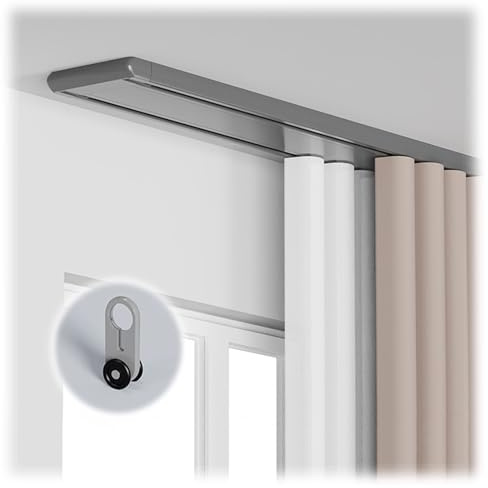Riel de cortina doble resistente con guía de acero, sistema de cortina de techo de aleación de aluminio para el hogar y la oficina, antideslizante (gris, 370 cm)