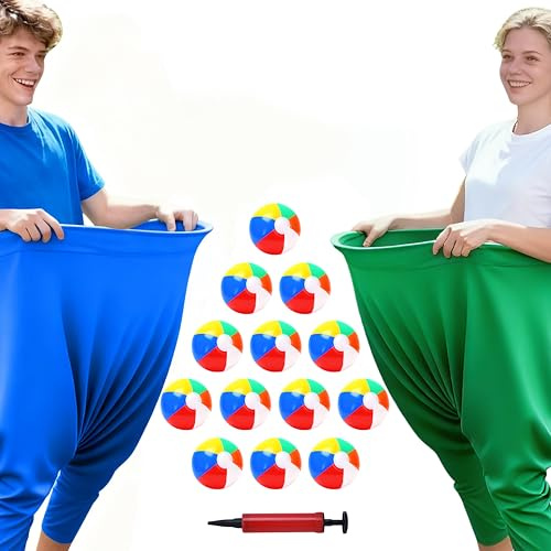 Granny Pants Yard Game Series, Giant Catching Pants with Inflatable Balls Hand Pump, Funny Garden Party Relay Race Game for Family Friends BBQ