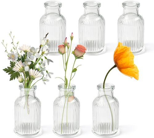 Glass Bud Vase, Mini Vases, 7.5cm/2.95 H x 4.2cm/0.59, 6pcs | For Centrepiece, Home Table Decoration, Wedding Party Decoration, 50ml Aromatherapy Empty Bottle