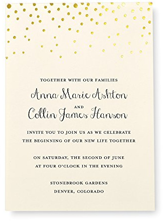 Gartner Studios Gold Foil Dots Print-at-Home Wedding Invitation Kit, Ivory, 5” x 7”, Set of 25
