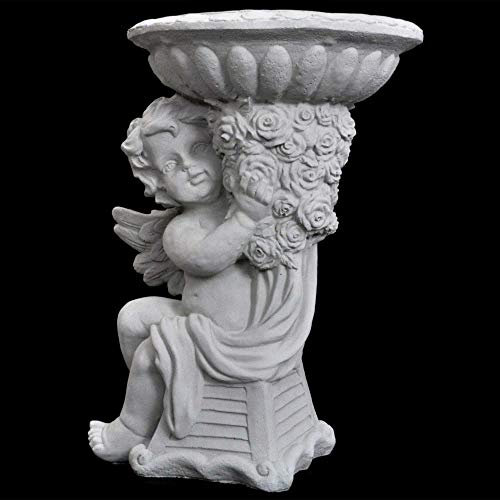 Thaiboo Blumengefäß Pflanzgefäß Engel Büste Massive Steinfigur Skulptur Übertopf Gartendeko Steinguss wetterbeständig Pflanzschale Dekotopf Pflanzbüste Pflanztrog 49 cm hoch