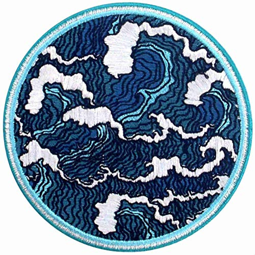 Parche termoadhesivo para la ropa, diseño de La gran ola azul oscuro