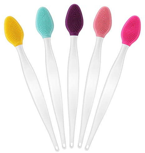 WLLHYF 5 Stück Lippen-Peeling-Bürste, doppelseitiges Silikon-Peeling-Werkzeug, Mini-Lippenpinsel-Reiniger für Männer und Frauen, Aufhellung dunkler Lippen, glatter, volleres Lippenbild