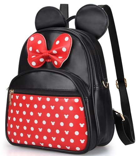Dksyee Cute Red Backpack for Girl Bowknot Polka Dot Mini Mouse Leather Backpacks for Toddler Little Girl Backpack Kids Small Travel Backpacks Convertible Shoulder Bag Purse for Children Daypack