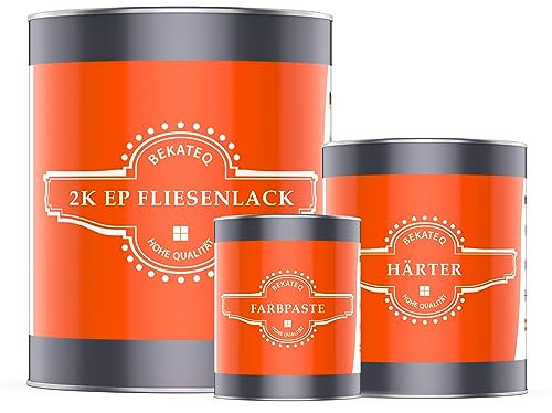 BEKATEQ 2K Fliesenfarbe für Boden- und Wandfliesen, 1kg Zementgrau seidenglänzend, außen & innen - geruchsarm, entlüftet, wasserfest, schnelltrocknend, hochdeckend - Für Küche, Bad, Garage BK-721F