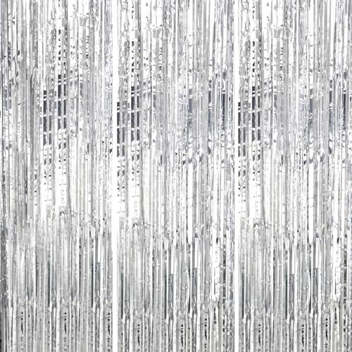 DECOCKRAT 3 Pack Foil Fringe Backdrop - Silver Shiny Tinsel Curtains for Party Decoration/Photo Booth Props - 3.3x8.2 FT Metallic Foil Backdrop for Birthday, Wedding, Graduation, Christmas.