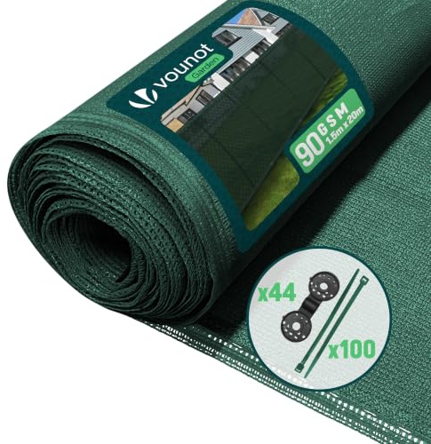 VOUNOT® Privacy Netting 1.5×20m Garden Screening HDPE Shading Net, 75% Shading Rate UV-resistant, Tear-Resistant Windbreak Fencing with Holes and Cable Ties, Green