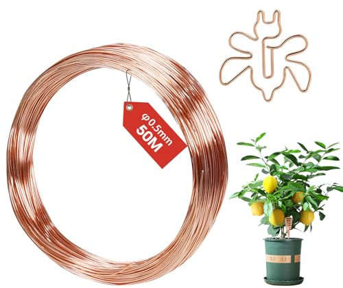 FIFIBANG 50M Kupferdraht, Ø0.5mm Copper Wire, T2 Reiner Kupferdraht Blank, Basteldraht Schmuckdraht, Gardening Kupferdraht, Kupferspulen für Garten, Pflanzen und Gemüseanbau DIY