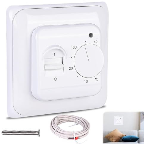 Raumthermostat Fußbodenheizung 230V 16A Mechanischer Raumthermostat mit Fühler Mechanisch Thermostat Fussbodenheizung Unterputz Raumthermostat mit Bodenfühler Fusbodenheizungsregler - Weiß