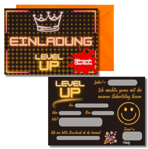 Paper 10x Neon Einladungskarten für Jungen und Mädchen – Ideal für Kindergeburtstagsfeiern | Leuchtende Geburtstagseinladungen für jedes Alter | Kreative Party Einladungen