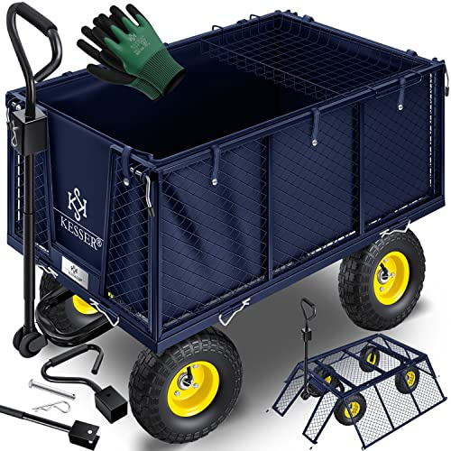 KESSER® 550 kg Carro de Mano, Carro de jardín, Carro de Transporte, Lona Desmontable, Carro de Equipamiento, Versátil, Incluye Guantes, Azul Marino