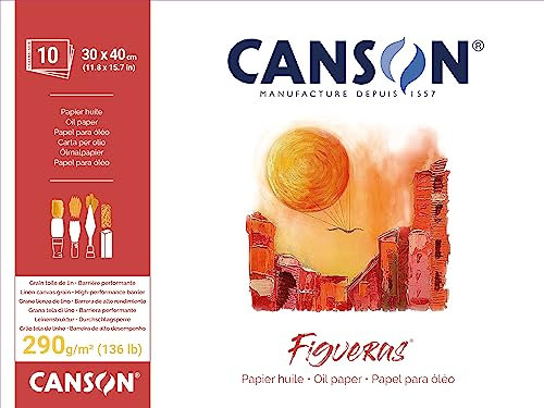 CANSON® FIGUERAS® Künstlerpapier für Öl, Acryl und Ölpastellkreide, Block 10 Blatt 30X40 cm 290G Langseitenleimung