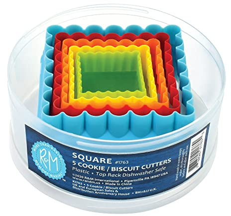 R&M Square Plastic Biscuit & Cookie Cutters 5-Piece Set - Multicolor Nesting Square Cutters 1.375 to 3 for Baking, Sandwiches & Fondant