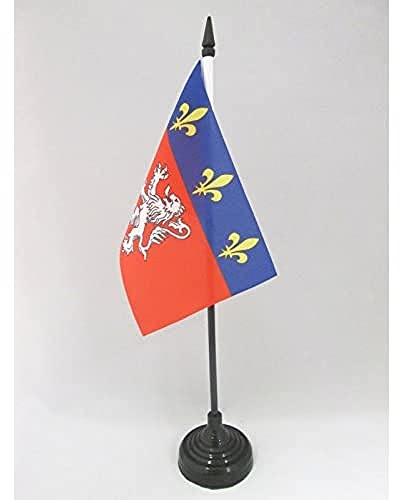 AZ FLAG - Drapeau De Table Province du Lyonnais - 15x10 cm - Mini Drapeau De Lyon De Bureau 100% Polyester Avec Hampe De 25cm Et Socle En Plastique Noir