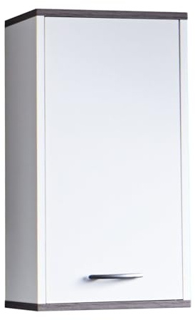 trendteam smart living - California/SanDiego - Kommode - Weiß - Hängeschrank mit 1 Tur (rechts oder Links verstellbar) und 1 Einlegeboden - (BxHxT) 32 x 60 x 21 cm - silberfarbene Griffe
