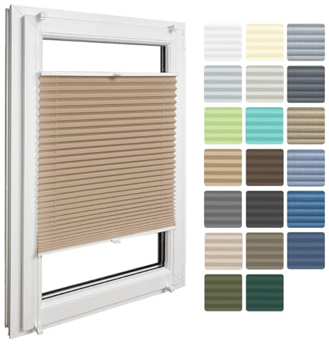 Home-Vision Premium Faltrollo Plissee ohne Bohren mit Klemmfix Lichtdurchlässig Rollo innen (Beige B65 x H200cm) Easyfix Klemmträger Verdunklung Blickdicht Sonnenschutz Jalousie für Fenster & Tür
