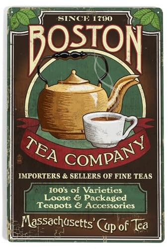 Lantern Press 12x18 Inch Metal Sign, Boston, Massachusetts, Vintage Sign, Tea