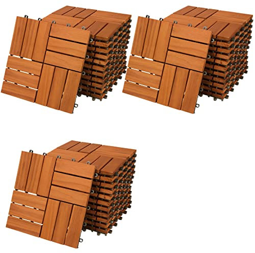 33x Dalles de terrasse en bois d'acacia Mosaïque 30x30cm Dalle clipsable 3m² balcon jardin extérieur