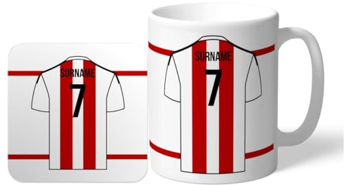 Personalised 'Back of Shirt' 11oz Mug & Coaster Set for Brentford Supporters, with Club Colours, Ideal for Brentford Fans