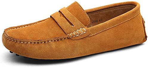 Jamron Män Mocka Läder Penny Loafers Mockasin Tofflor Solbränna EU44