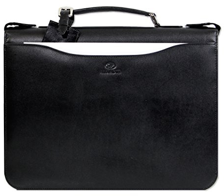 ALMADIH Leder A4 Aktenmappe mit Ringbuch, Reißverschluss, Tragegriff Schreibblock Premium Rindsleder Schwarz – Ledermappe Konferenzmappe Dokumenten Mappe Tagungsmappe