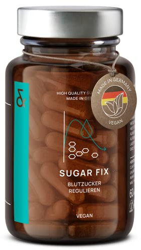 CLAV® N°9 SUGAR FIX - Blutzucker Kapseln mit 400mg Zimt Extrakt, 40μg Chrom & 10mg Zink pro Tagesdosis plus Beta Glucan, Jambulbaum und Bittermelone - Blutzucker Balance - 60 Kapseln - Vegan