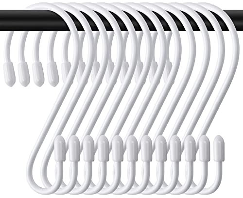 JatilEr 12 Stück S Haken Weiß, 8cm S Hacken Klein Küchenhaken Metallhaken zum Aufhängen, Belastbar bis 5KG S-Form Hängehaken für Kleiderstange Küchenleiste Küchenutensilien in Schlafzimmer Bad Büro