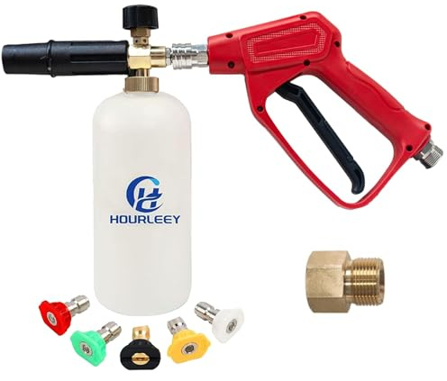 Hourleey Pistola per idropulitrice con lancia per neve, pistola a getto per schiuma, pistola per lavaggio a getto da 1/4, connettore rapido con ugelli per idropulitrice