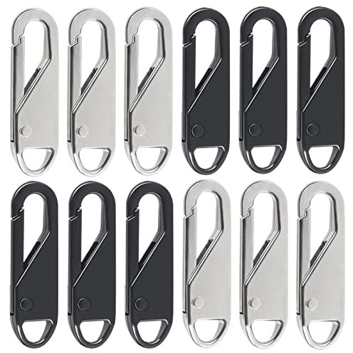 Reißverschluss Zipper, 12 Stück Reisverschlußzipper, Metall Reissverschluss Reparatur Set Ersatzzipper Anhänger für Koffer Mantel Stiefel Jackenrucksäcke