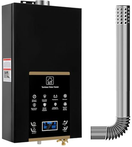 Fahrenheit Tankless Gas Water Heater - Instant Hot Water, 3.18 GPM, Digital Display, Multi-Protection (Black)