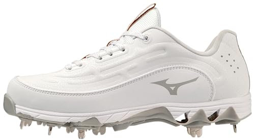 Mizuno Dam 9-Spike Swift 8 Low Metal Softball-Cleat, Vitt, 9.5