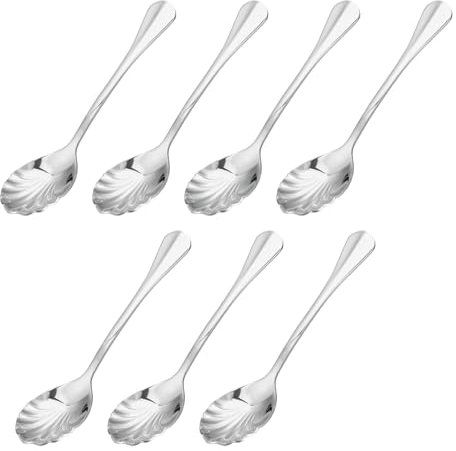 sourcing map 7Pcs Stainless Steel Shell Shape Coffee Spoon Tableware Dessert Spoons Stirring Mixing Spoon for Tea Coffee Cake Sugar, 5 Inch Silver