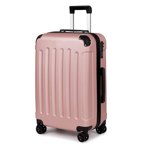 TANTOMI Koffer Mittelgroß, 24 Zoll Hartschalenkoffer, Trolley, Leichter ABS-Rollkoffer, Reisekoffer mit 4×360°-Rollen, 3-Stelliges Zahlenschloss (Rosa Gold, 65L)