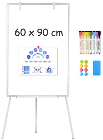 QUEENLINK 60x90cm Portable Flipchart Stand, Height Adjustable White Board with Stand, Fllip Chart Rolling WhiteBoard for Office, Home