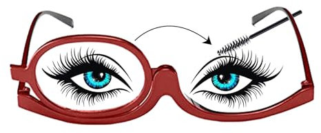 Make Up Brille, Drehbare Make-Up-Brillen, Vergrößerungs-Make-Up-Brille, Makeup Lesebrille Frauen, Modische Augen-Make-Up-Brille, Make Up Schminkbrille mit Klappbaren Brillenglas, +3.50, Rot
