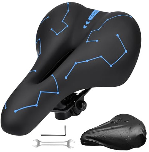 Fahrradsattel, oGoDeal Fahrradsitz lau für Herren Damen, Ergonomisch Breiter und Atmungsaktiv MTB Sattel, für Cityrad Mountainbike Rennrad E-Bike, mit Werkzeug zur Montage(Blau)